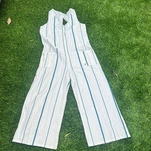 Summer linen Romper white with blue pin stripe size S Roxy